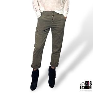 Uniq 4 Button Olive Khaki Green Corduroy Cropped Ankle Pants Medium NWT